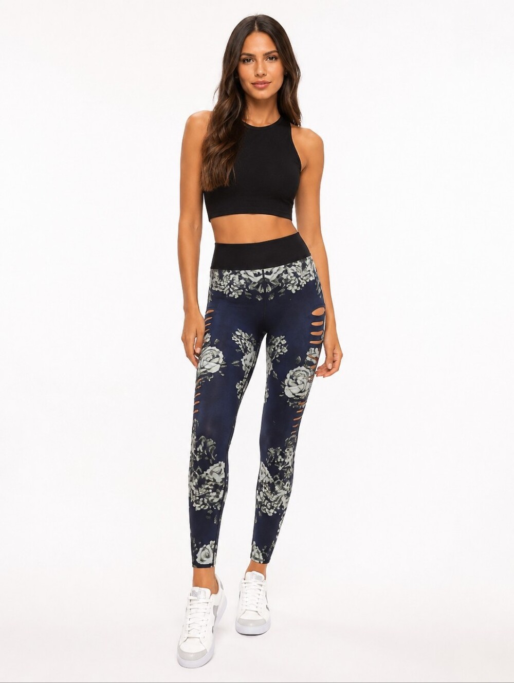 Ultracor blue/purple floral laser cut sides high waist leggings